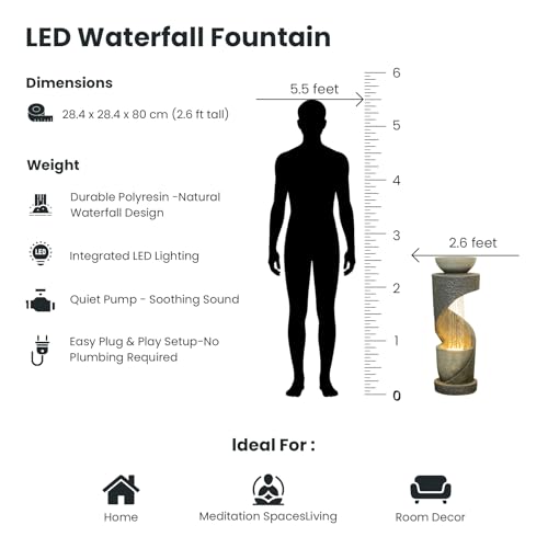 Image of Tiered Outdoor Water Fountain, Modern Spiral Cascading Waterfall Fountain with Planter, Freestanding Resin Indoor Water Feature for Room, Garden, Patio, Deck, 31.5 inchH with Light Stone-Texture