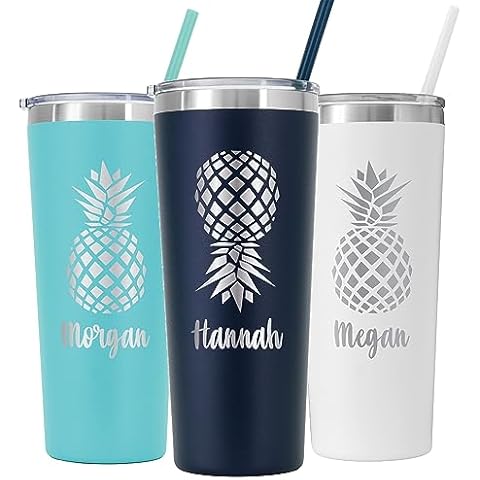 AVITO Personalized Pineapple Tumbler - 22 oz Tumbler with Lid and Straw - Laser Engraved - Tropical Gift Cover