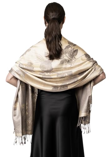 Achillea Two Tone Floral Roses Reversible Pashmina Scarf Shawl Wrap Stole for Women4