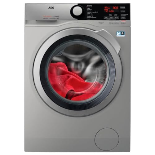 AEG L7FEE842S Lavadora de Libre Instalación, Carga Frontal, 8 Kg / 1400 rpm, Serie 7000, Motor Inverter, Función Vapor, Programa Rápido, Panel de control LCD, Puerta XL Plateada, Planteada, Clase B
