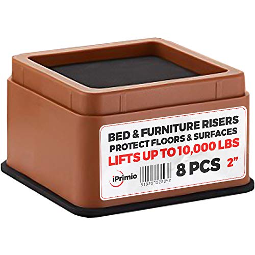 IPrimio Bed and Furniture Risers – 8 Pack Square Elevator up to 2”