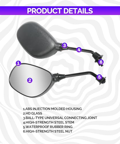 Racoona 881SCFBTZQ001 Atv Mirrors,Motorcycle Mirror,Atv Rear View Mirror,Car Accessories 360 Degrees Ball-Type Atv Side Rear View Mirror With 7/8 Inch Handle Bar Mount Clamp,Fit For Scooter Moped Polaris Dirt Bikes thumb #2