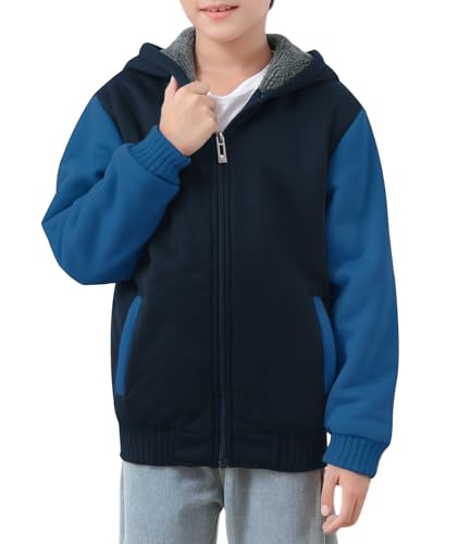Image of ZITY Boys Zip Up Hoodie Fleece Jacket Kids Sherpa Lined Sweatshirts Outerwear Unisex Warm Winter Coat 6-15 Years Old