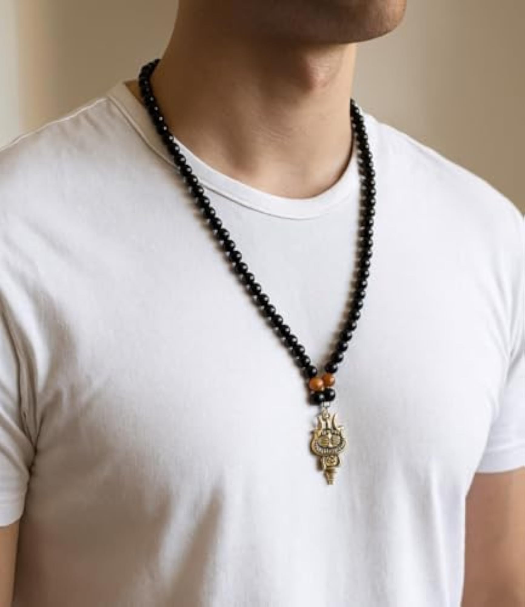 Men's Mahakal Trishul Damru Pendant Mala Necklace