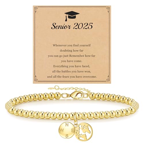 Image of JSJOY Graduation Bracelets Silver Dainty Gold Beaded Compass Bracelets College Graduation Gifts for Her Inspirational Gifts for Women Jewelry