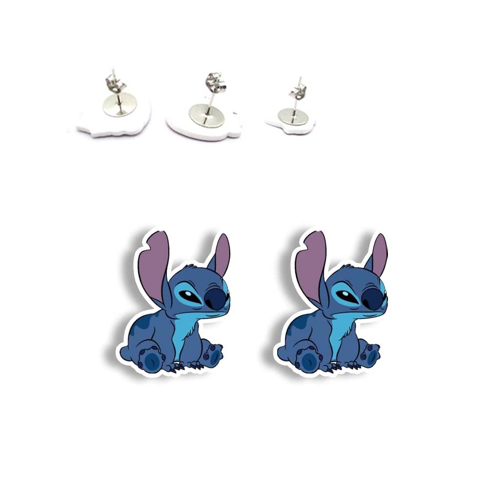 Stud Studs Earring Pair Earrings Cute Y2K Kawaii Cute Japanese Art Hoe Culture Harajuku Aesthetic Retro KPOP Shrinky Plastic Tiny Small Mini Stitch Lilo Experiment 625 Blue Alien