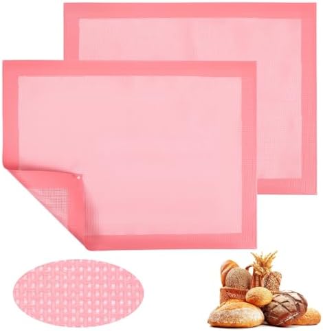 TIESOME 2 Pcs Reusable Baking Sheet Liners, Perforated Silicone Half Sheet Silicone Baking Mats 11.75" x 15.75" Non Stick Mesh Oven Liners for Eclairs Bread Pizza Cookies, Pink - Thumbnail 3