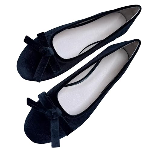 Image of TN TANGNEST Women's Velvet Flats Round Toe Ballet Shoes | Elegant Bowknot Flats Comfortable Casual Slip On Flats for Work