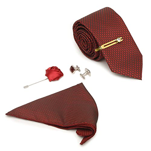 Image of MUTAQINOTI Mens Woven Premium Silk Necktie Suit Accessories Set With Pocket Square Cufflinks Brooch Golden Tie Pin (TEGP2)