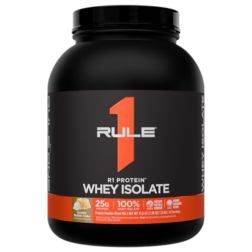 Image of Rule 1 Proteins R1 Protein Whey Isolate, Vanilla Butter Cake, 45 Servings | 25g of Protein from Whey Isolates and Hydrolysate isolates for Workout Recovery and anytime use