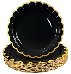 black paper plates with gold foil