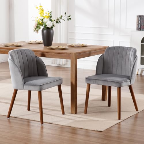 chairus Chaises de Salle à Manger Rétro avec Pied Bois Chaise de Cuisine Lot de 2 Chaise de Salon Velours sans Accoudoirs, Gris