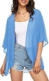 Women's Solid Puff Sleeve Kimono Cardigan Loose Cover Up Casual Blouse Top Chiffon Steal Blue 3XL