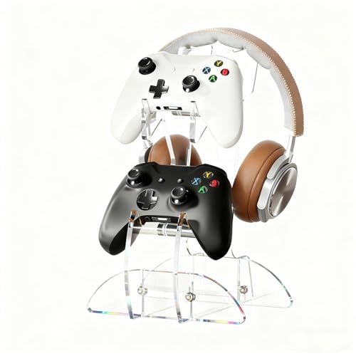 Windfromort Support Casque Gamer - Support Manette, en Acrylique, Ergonomique, Antidérapant, pour Gaming, Bureau, Maison (15,8 x 15,1 x 23 cm) (Transparent)