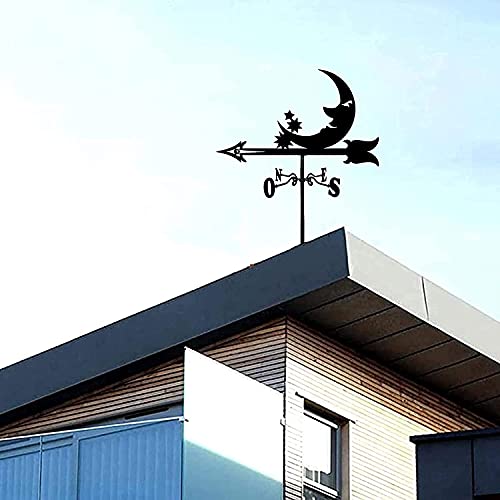 Lapooh Metal Weather Vane Cottage Weathervane Wind Direction Indicator Kit Outdoor Metal Bracket Weathervane Construction For Garden Patio Yard Cupola Ornament Decoration (Color : Moon Stars) #TOP6
