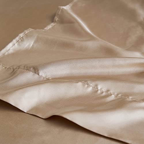 Miniatura 5 de Jemiipee Juego De Sabanas De 4 Piezas Raso Cama 150 Color Sólido 150x200 Cm Para Colchón De Hasta 36 Cm De Altura - Sábana Bajera Ajustable, Encimera Y 2 Funda De Almohada - Caqui
