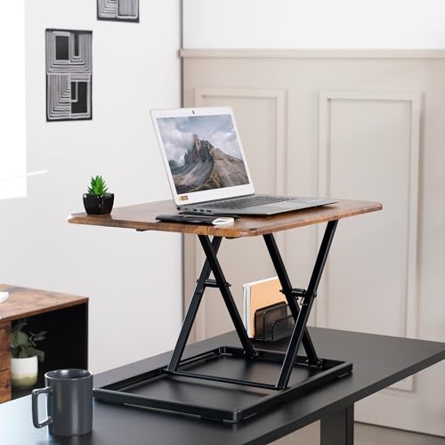 Image of VIVO Ultra-Slim Single Top Height Adjustable Standing Desk Riser, Compact Sit Stand Desktop Converter for Monitor or Laptop, Rustic Vintage Brown, DESK-V001JN