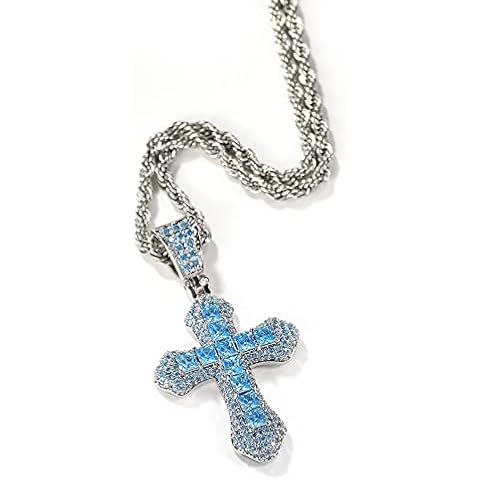 ZIVEMOT Cross Necklace for Men Faith Micro-Encrusted Zircon Pendant & 3mm 24" Necklace Cover