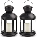 Bright Zeal 2-Pack Hexagon Candle Lantern with LED Flameless Candles Flickering (Black, 8