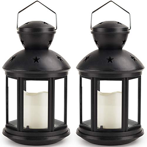 Bright Zeal 2-Pack Hexagon Candle Lantern with LED Flameless Candles Flickering (Black, 8