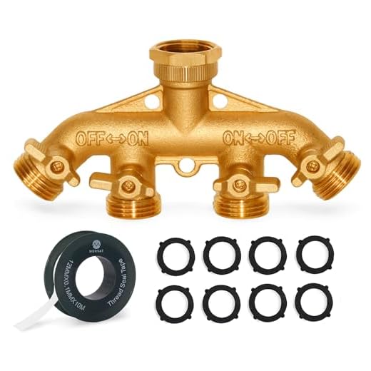 Morvat Updated Heavy Duty All Brass Garden Hose Splitter 4-Way, Garden Hose Adapter, Heavy Duty Water Hose Splitter, Hose Bib Outlet Splitter with Updated Handles, Includes Extra 8 Rubber Washers