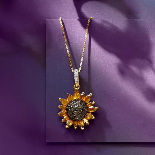 Image of Ross-Simons 1.70 ct. t.w. Citrine and .80 ct. t.w. Smoky Quartz and .10 ct. t.w. White Topaz Sunflower Pendant Necklace in 18kt Gold Over Sterling. 18 inches