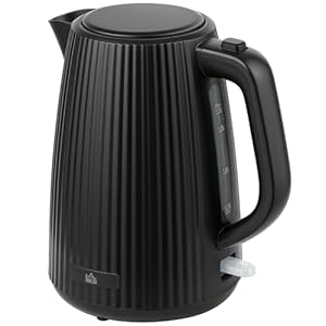 HOMCOM Wasserkocher 1,7 Liter 360° Basis Kalkfilter, Schnellkochfunktion, Trockengehschutz Abschaltautomatik 2200 W Kettle Schwarz