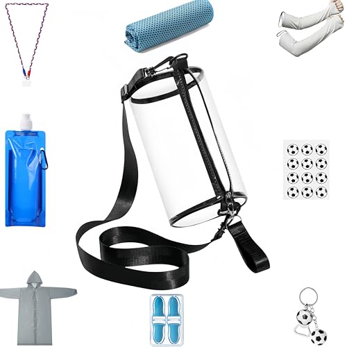Stadium Approved Clear Bag Kit for Sports & Soccer Fans, Match Day Essentials Set with Cooling Towel, Arm Sleeves, Water Pouch, Rain Poncho & Fan Accessories for Outdoor Events
