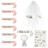 Deko Frauen Schärpen Set, 12 Stück Braut to Be und Team Bride Armbänder Set mit Schleier, Schärpe Rosegold Stirnband Tiara für Junggesellenabschied Frauen