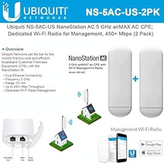 NanoStation AC NS-5AC-US 5 GHz Airmax AC CPE Dedicated Wi-Fi Radio for Management 450+ Mbps (2 Pack)