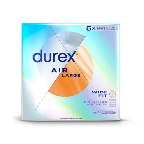 Durex Air Condoms Extra Thin Transparent Natural Rubber Latex Condoms for Men Wide Fit FSA & HSA Eligible 24 Count