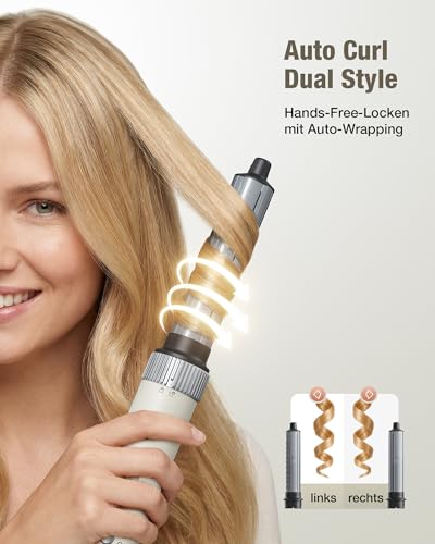 6-in-1 Hairstyler, Airstyler, Lockenstab, Ionen Föhn Locken oder Glätten, Föhnbürste Warmluftbürste Rundbürstenföhn Lockenföhn Haartrockner Haarstyling Geräte für Muttertagsgeschenk - Cremeweiß