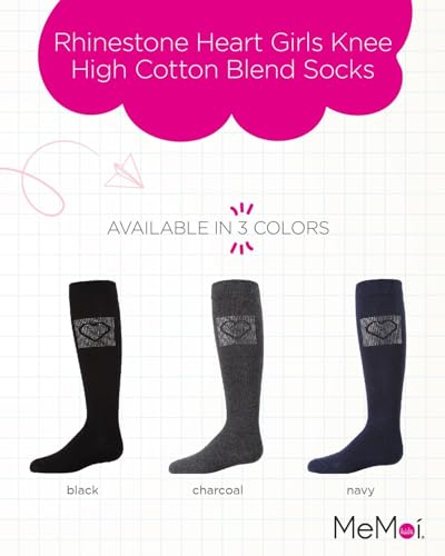 MeMoi Rhinestone Heart Girls Knee High Cotton Blend Socks2