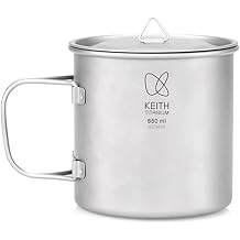 KEITH Titanium Mug Camping Pot Outdoor Coffee Tea Cup with Lid & Foldable Handle 200ml/300ml/400ml/450ml/500ml/600ml/900ml Lightweight Cookware Backpacking Picnic Drinkware 650ml Ti3208