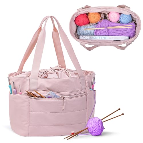 Teamoy Tragbare Stricktasche mit Kordelzug für Wolle, große, rosa
