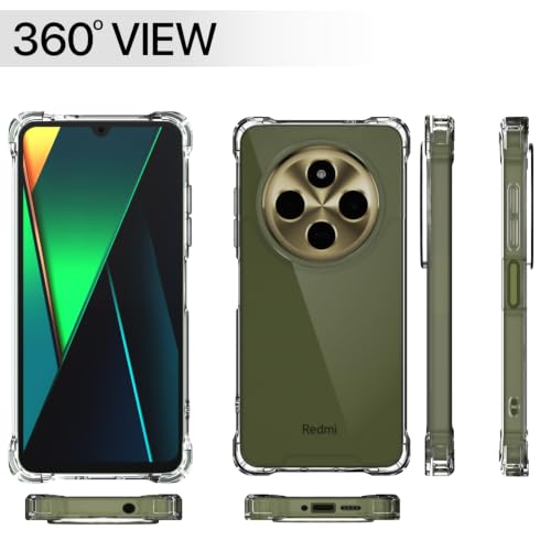 Image of Outlouders Back Cover for Redmi A4 5G / Redmi 14C 5G / Poco C75 5G Clear Transparent PC + TPU Bumper Case with Raised Edges for Shockproof Protection (Transparent)
