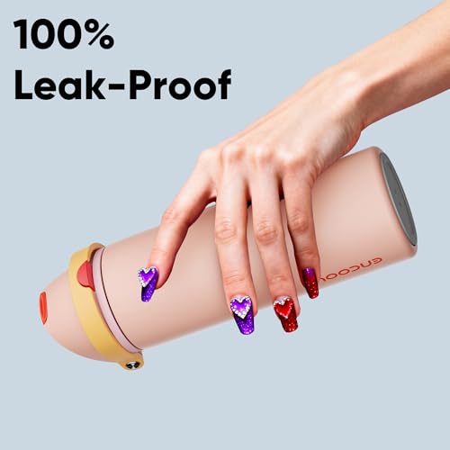 Image of Insulated Water Bottle with Straw - Encool Stainless Steel Water Bottle with Push Button Lid, Leak-Proof & BPA-Free, Keeps Cold for 24 Hours for Sports, Travel, Gym (24 oz, Pink Daisy-Red)