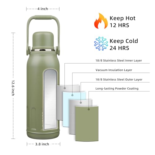 Image of BJPKPK Stainless Steel Insulated Bottle with Handle & Strap, 50oz
