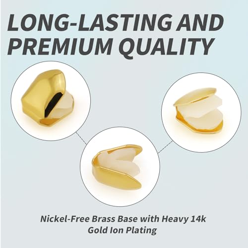 4 Pcs Gold Plated Gold Tooth Cap and Cuban Link Bracelet for Men Hip Hop Teeth Accessories Plain Single Tooth Cap for Teeth Mouth Realistic Fake Teeth Grills for Party Open Face Front Tooth Caps3