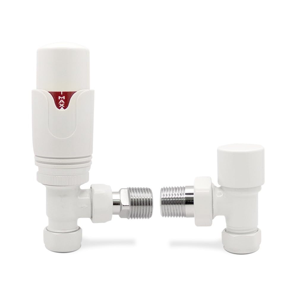 White Angled TRV Thermostatic Radiator Towel Rail Valves