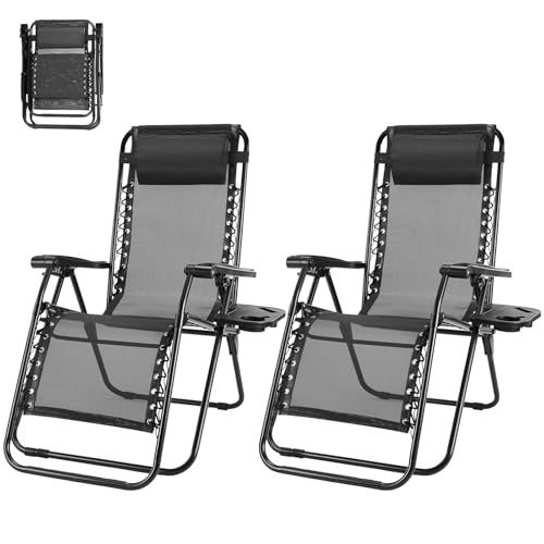 Zero Gravity Lounge Chairs Set of 2 with Cup Holders