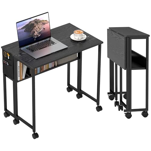 HOMCOM Small Folding Desk, Rolling Computer Desk...
