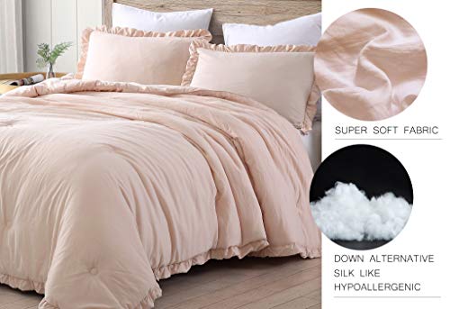 Chezmoi Collection Nora 2-Piece Ruffled Edge Trim Soft Washed Microfiber Comforter Set (Twin, Blush) #TOP3