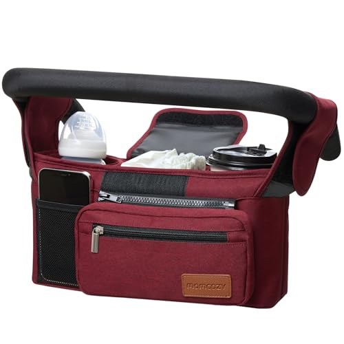 Image of Momcozy Universal Baby Stroller Organizer, 2 Insulated Cup Holder, Detachable Zippered Pocket, Adjustable Shoulder Strap, Large capacity for baby essentials, Compact Design Fits Any Strollers