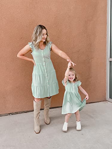 IFFEI Matching Family Dresses Cotton Ruffle Decor Mommy and Me Matching Dress4