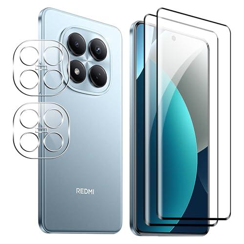 FDHYFGDY Protector Pantalla para Xiaomi Redmi Note 15 Pro 4G, 2 Piezas Protector de Pantalla, 2 Piezas Pelicula para lentes, Ultra HD Cristal Templado, Dureza 9H, Anti Arañazos, Sin Burbujas