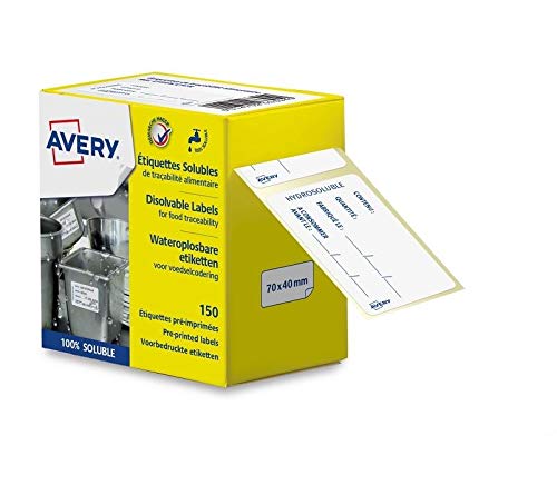 AVERY Lot de 3 Rouleaux 150 Etiquettes Hydrosolubles Traçabilité Alimentaire Pré-imprimées 70x40mm