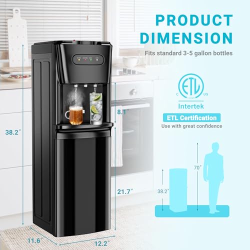 Image of Manastin Bottom Loading Water Cooler Dispenser，3 Temperature Settings - Hot, Cold & Room, Empty Bottle Indicator, Child Safety Lock, Ideal for Office, Home, Living Room, Ink Black