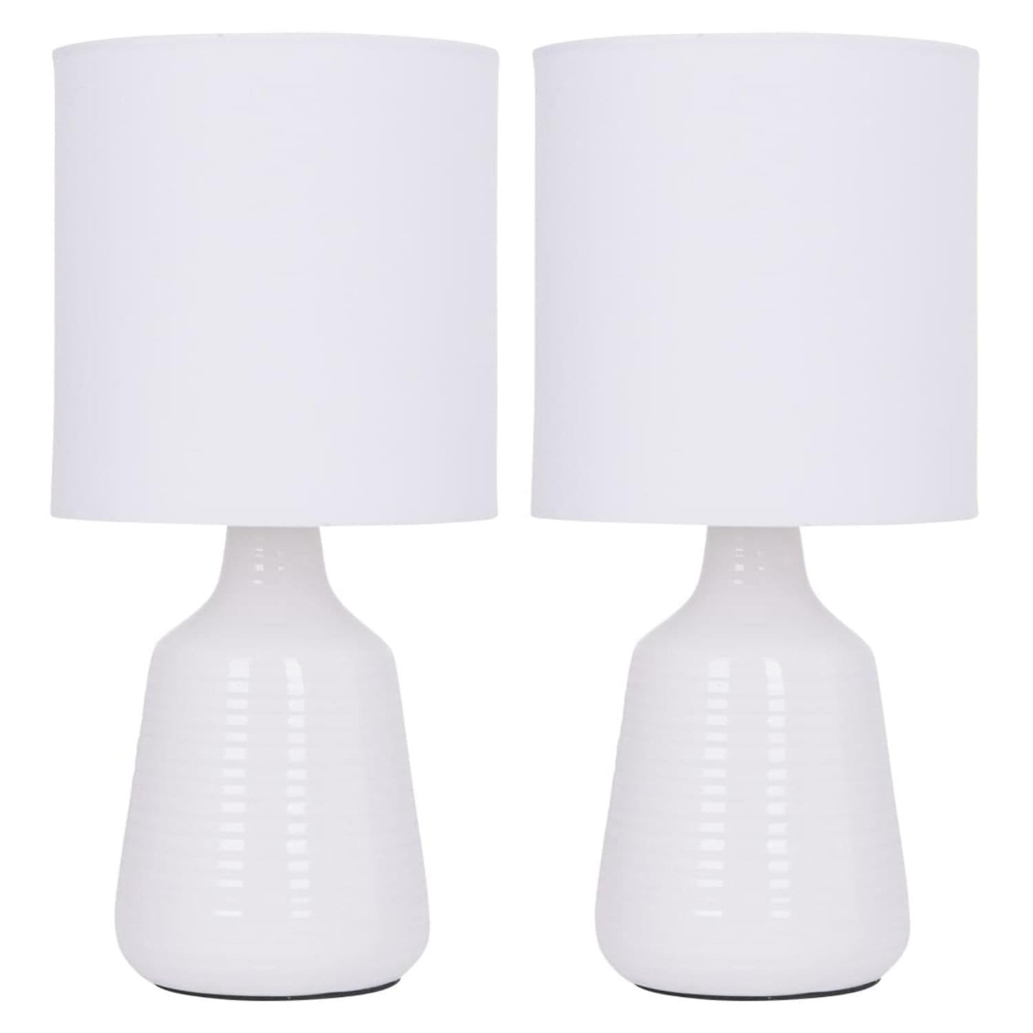 Firstchoicelighting White Set Of 2 Ripple - Ceramic 29Cm Table Lamp/Bedside Lights With Matching Shades