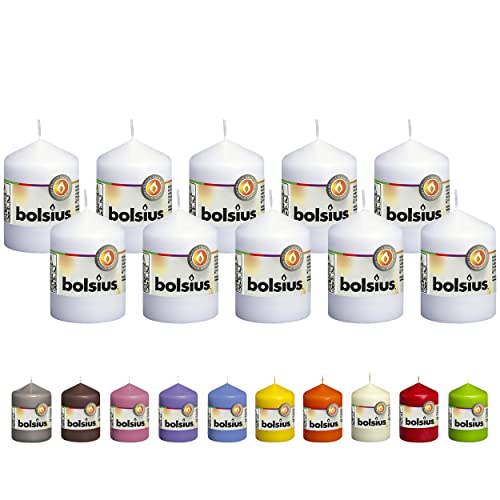 BOLSIUS 10 White Pillar Candles - 2.25 x 3.25 Inches - Premium European Quality - Individually Wrapped - 17 Hour Burn Time - Dripless Smokeless Unscented Dinner, Wedding, Party, & Restaurant Candles
